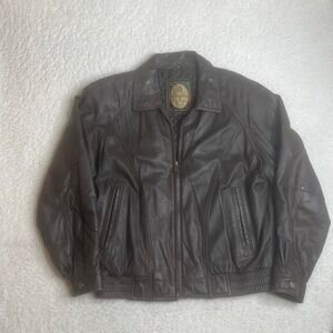 Vintage Members only men brown leather jacket bomber crop quilt lined full zip L